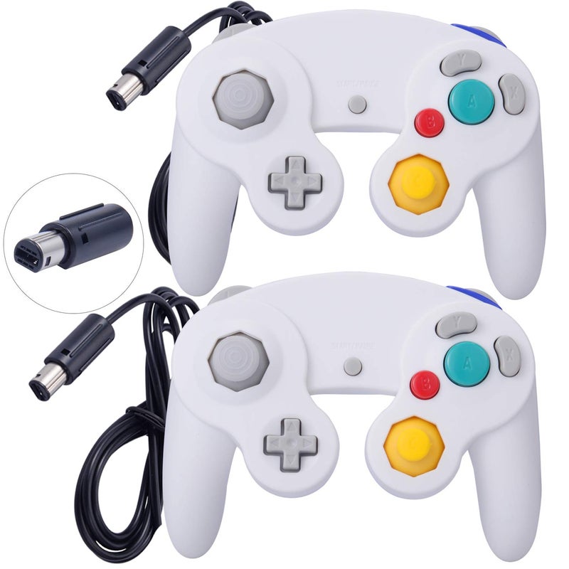 ONE250 2 Pack Classic Shock Joypad Wired Controller, Compatible with Wii NGC Gamecube Game Cube (White & White) - Image 1